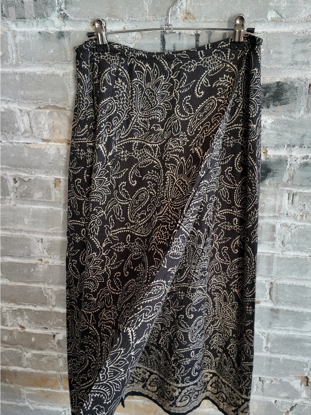 Vintage Eddie Bauer Black & Cream Paisley Faux Wrap Maxi Skirt - Petite 6